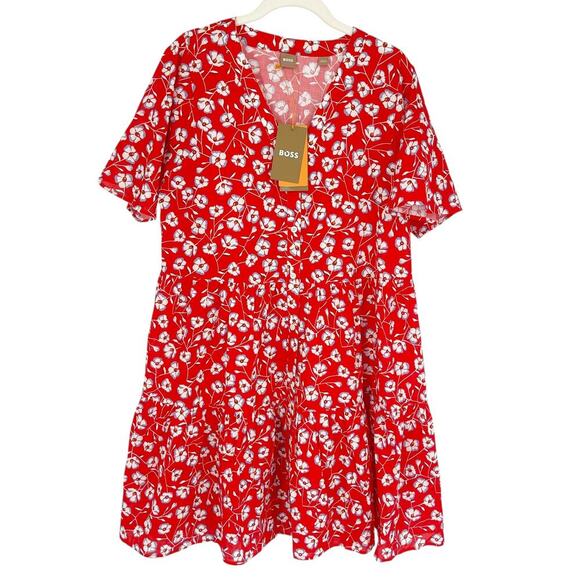 Boss Hugo Boss Dango Floral Mini Dress Tiered Red Blue Size 8 NEW with tags! - Picture 2 of 9